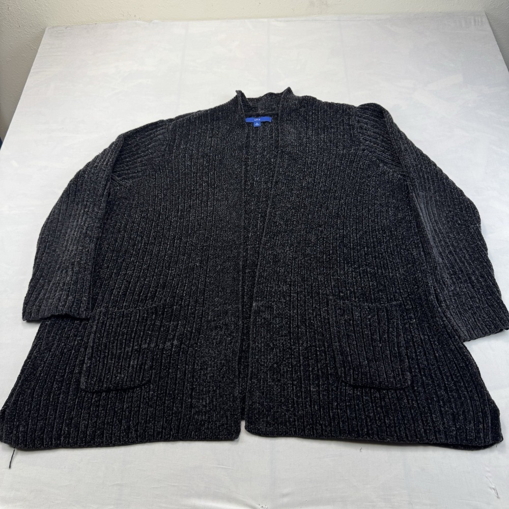 Apt. 9 Women's XL Charcoal Gray Chenille Open Front Cardigan Sweater Pockets